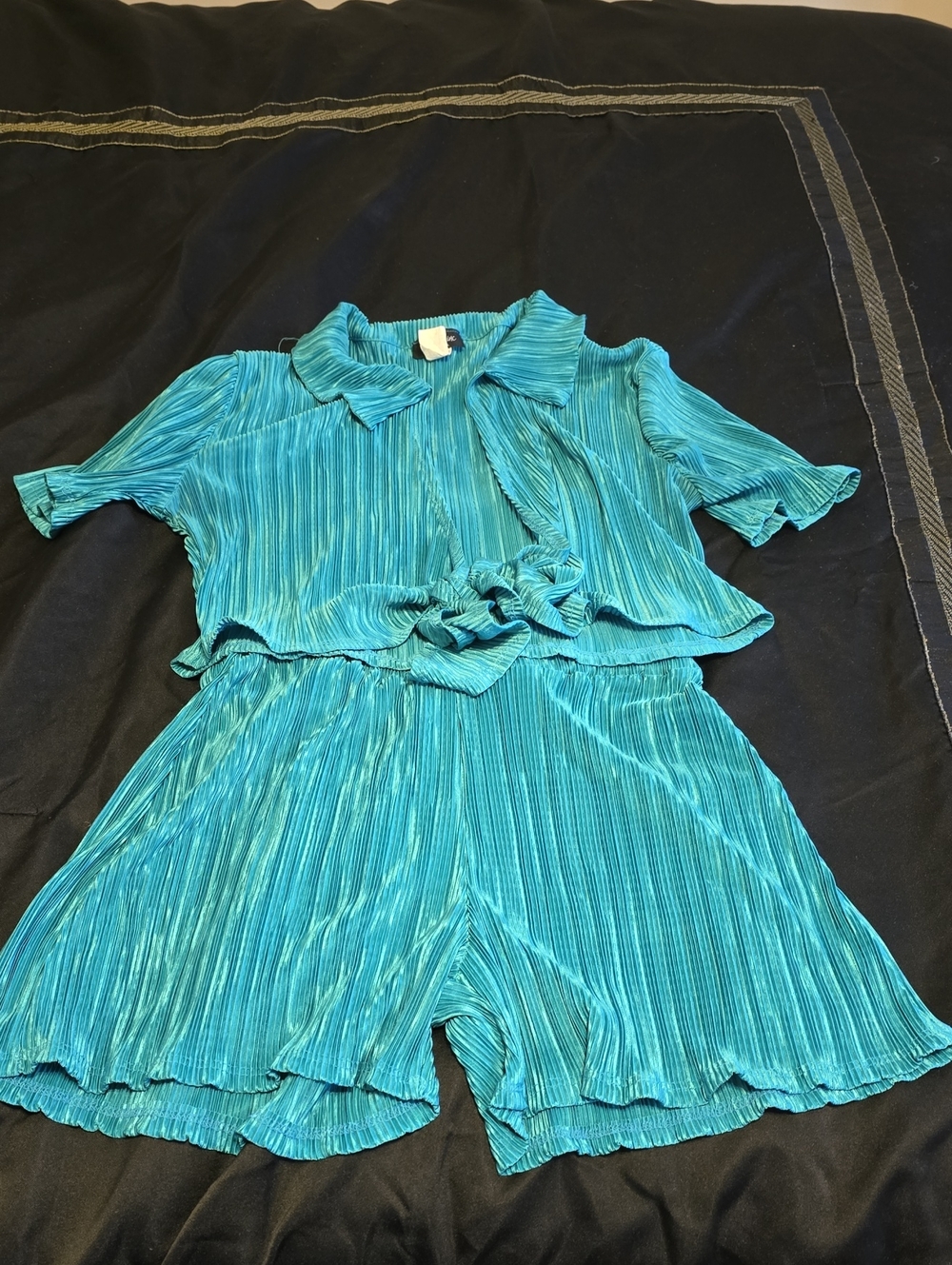 Pleated Teal Two-Piece Set - Top & Shorts